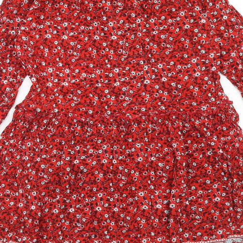 Voulez-Vous Womens Red Floral Viscose A-Line Size 10 Boat Neck Tie