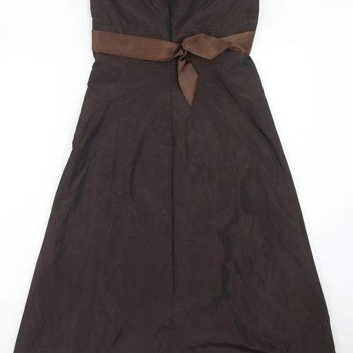 Zara Womens Brown Polyester A-Line Size M Square Neck Zip