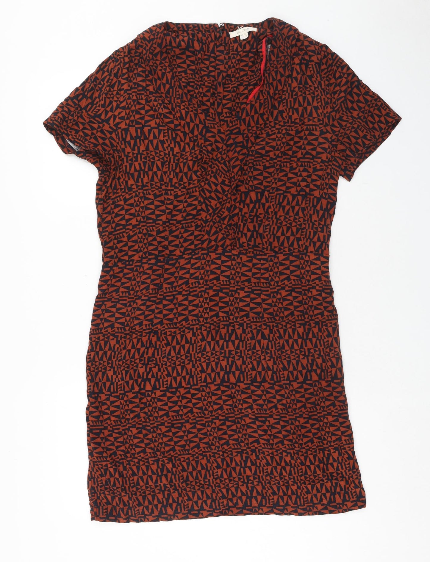 White Stuff Womens Brown Geometric Viscose Shift Size 12 V-Neck Zip