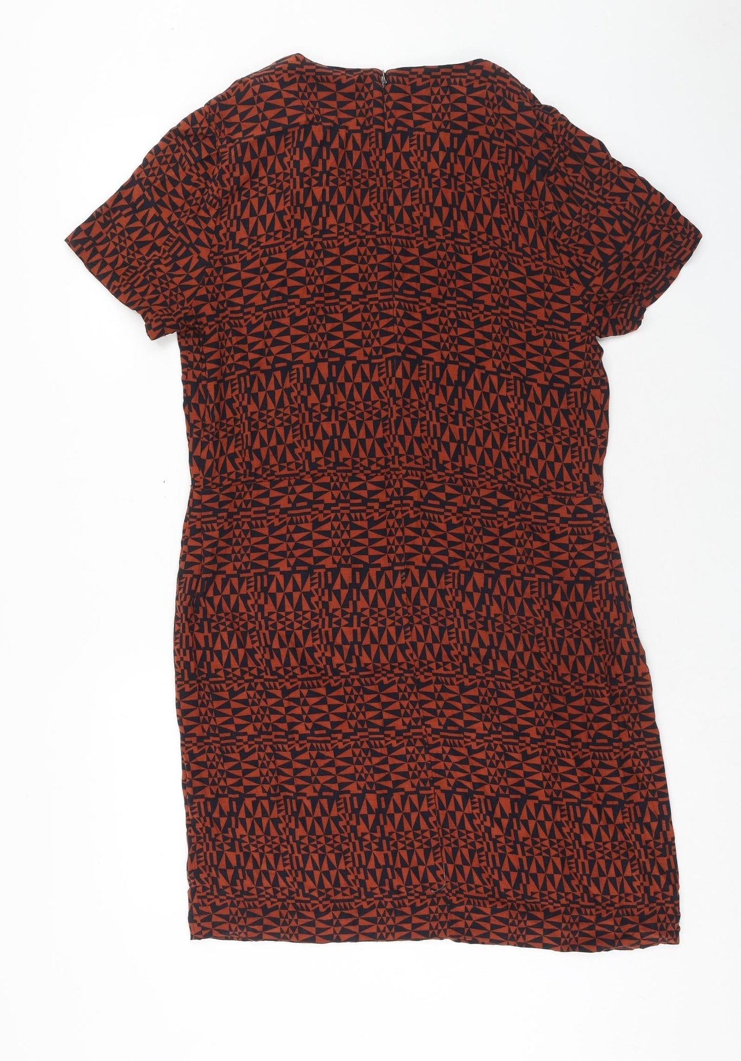 White Stuff Womens Brown Geometric Viscose Shift Size 12 V-Neck Zip