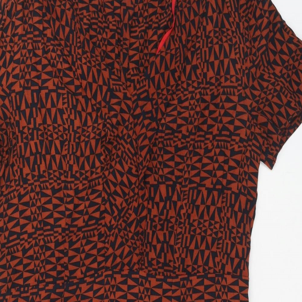 White Stuff Womens Brown Geometric Viscose Shift Size 12 V-Neck Zip