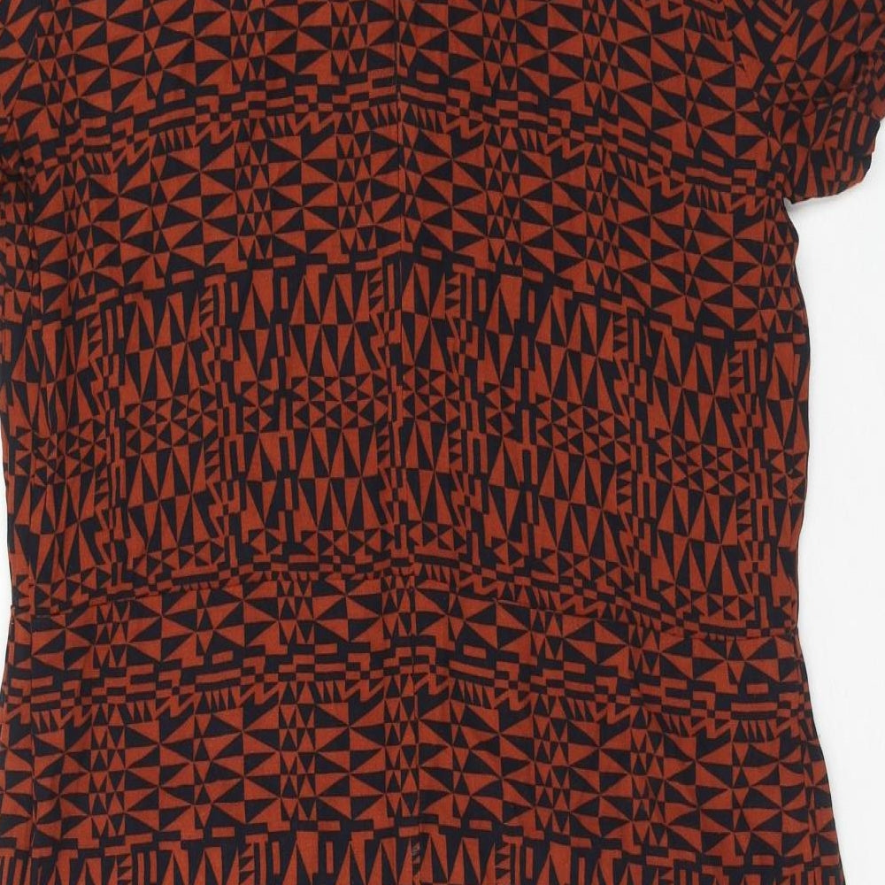 White Stuff Womens Brown Geometric Viscose Shift Size 12 V-Neck Zip