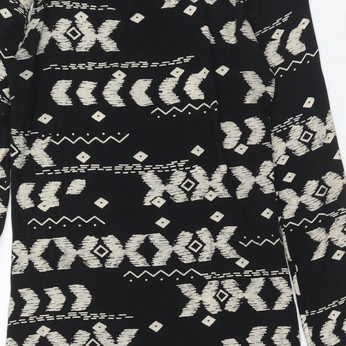 High Rose Womens Black Geometric Viscose Bodycon Size S Boat Neck Pullover