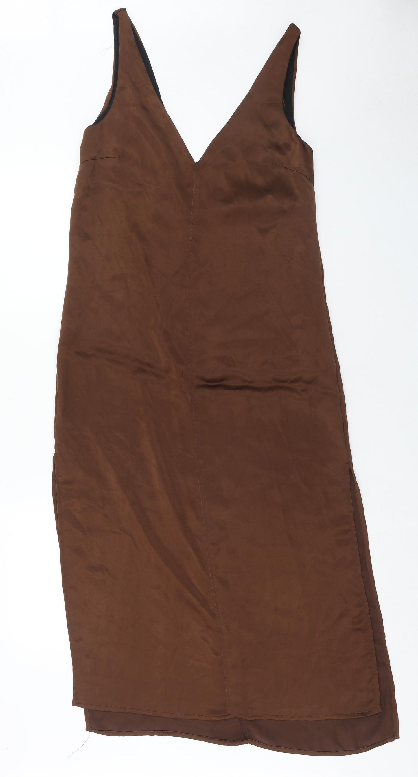 Zara Womens Brown Polyester Tank Dress Size S V-Neck Pullover