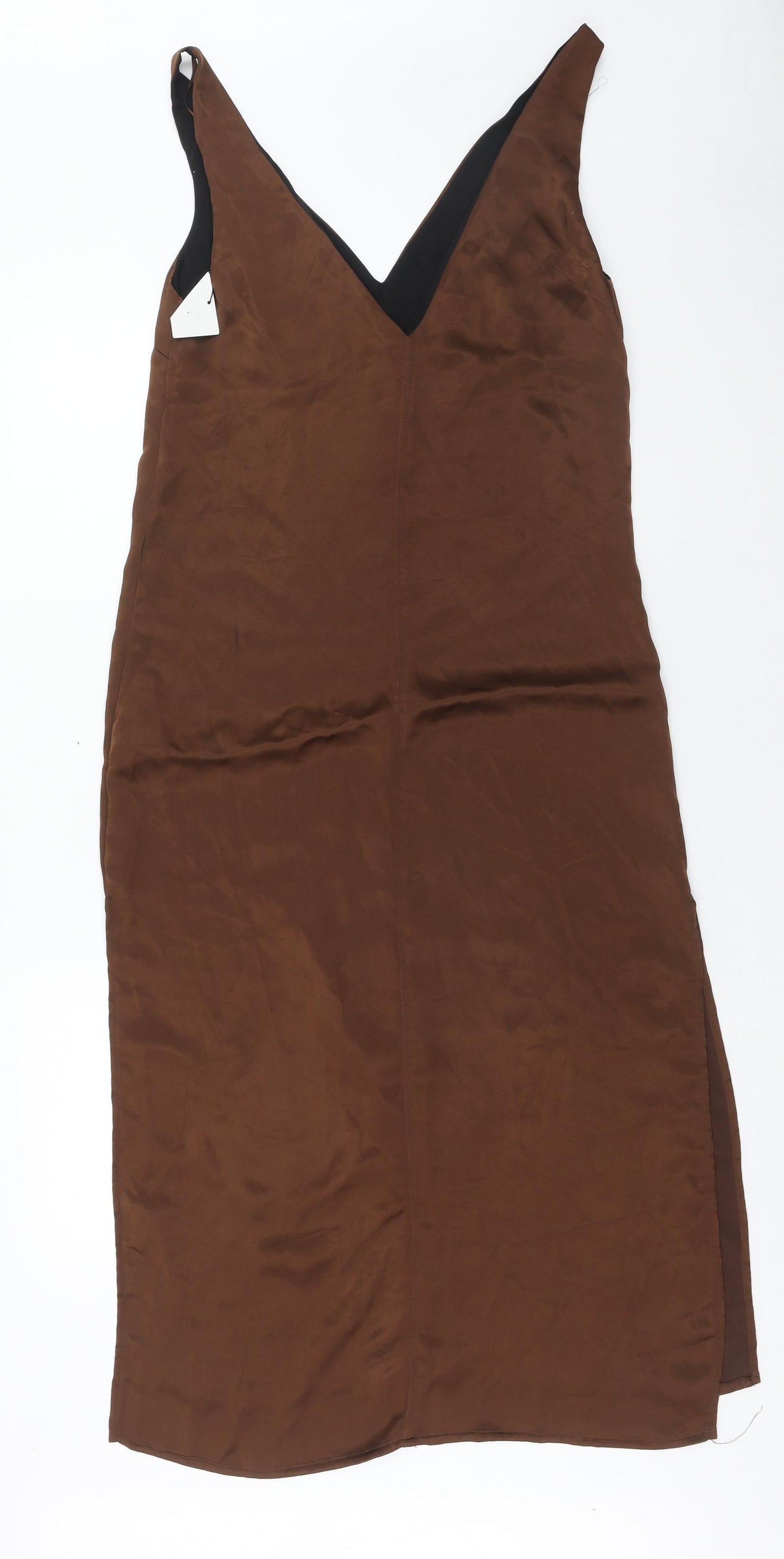 Zara Womens Brown Polyester Tank Dress Size S V-Neck Pullover