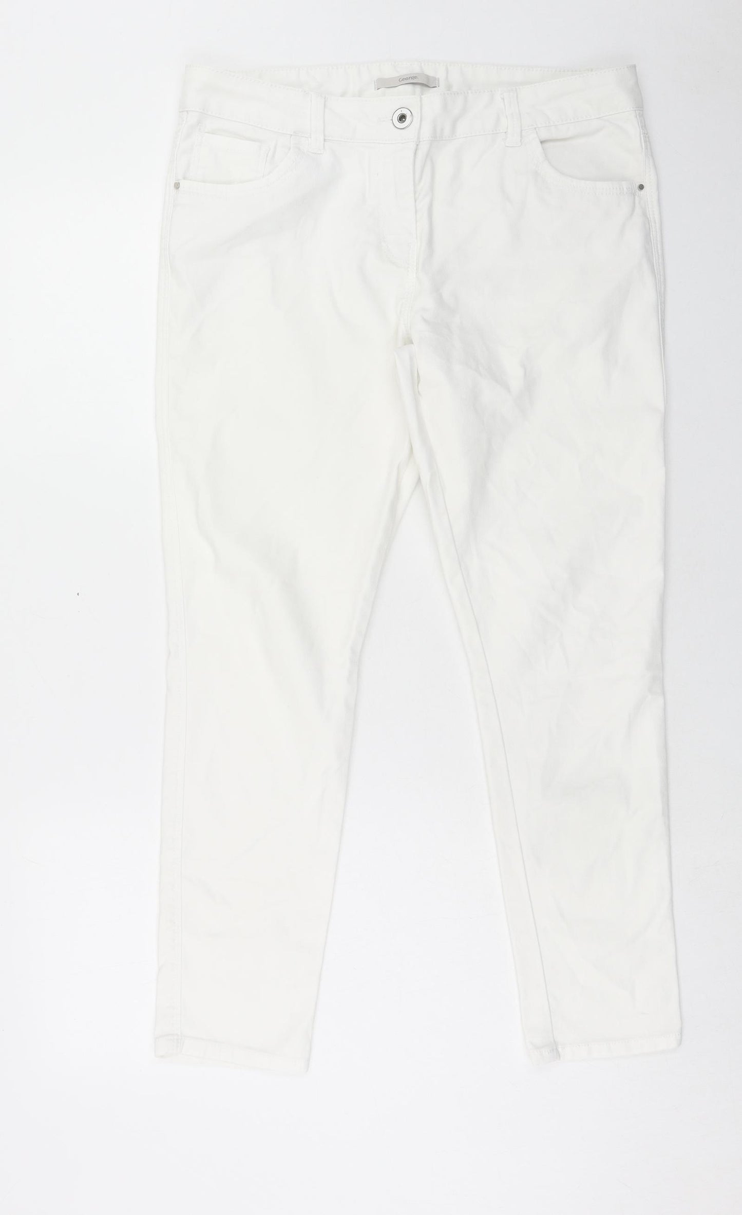 George Womens White Cotton Skinny Jeans Size 14 Regular Button