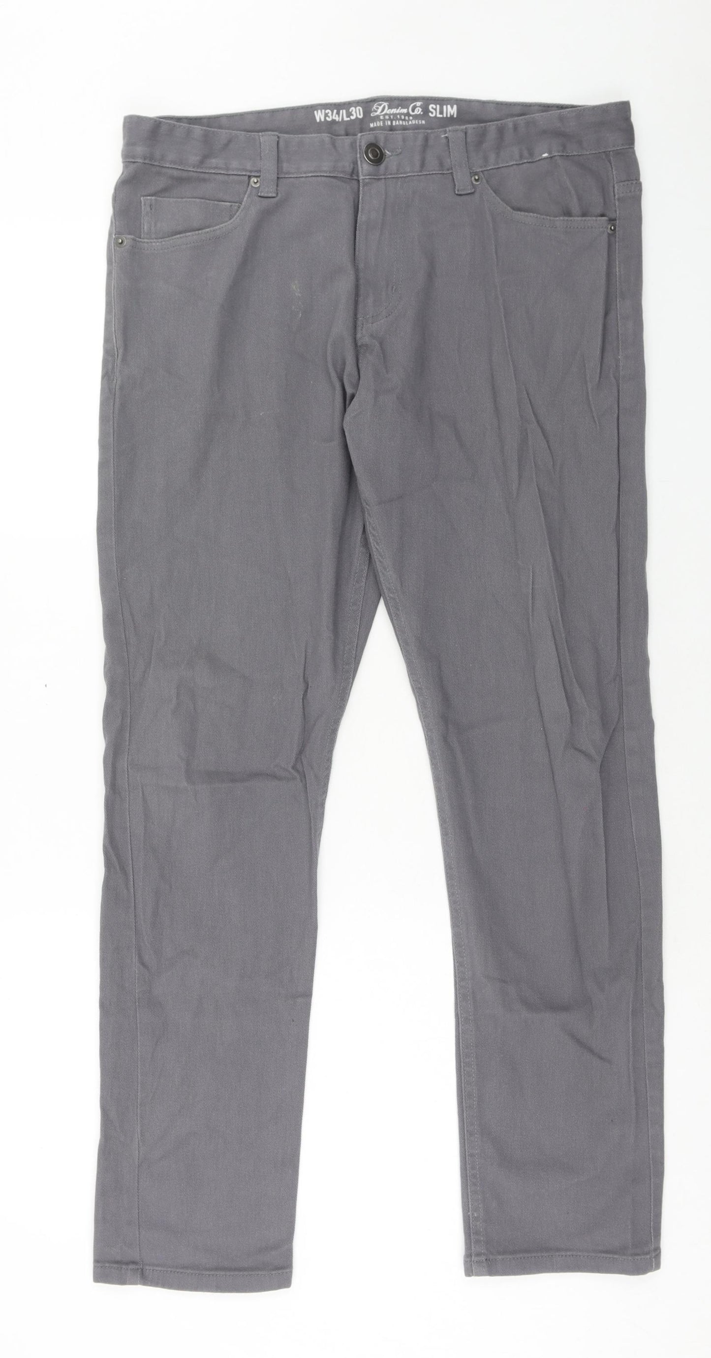 Denim & Co. Mens Grey Cotton Straight Jeans Size 34 in L30 in Slim Zip
