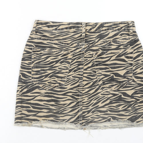 Denim & Co. Womens Brown Animal Print Cotton Mini Skirt Size 10 Button - Tiger Print