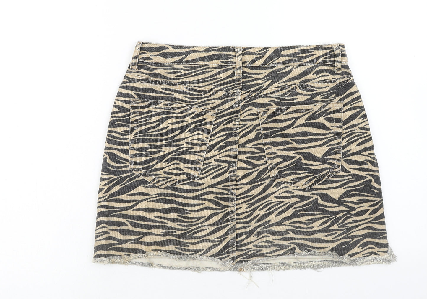Denim & Co. Womens Brown Animal Print Cotton Mini Skirt Size 10 Button - Tiger Print