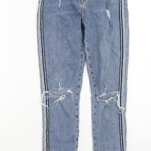Denim & Co. Girls Blue Cotton Skinny Jeans Size 12-13 Years Regular Zip - Distressed
