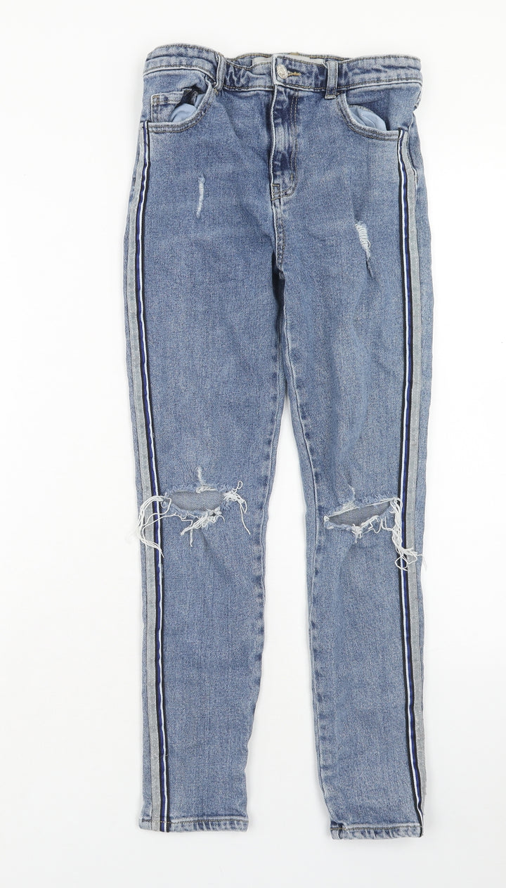 Denim & Co. Girls Blue Cotton Skinny Jeans Size 12-13 Years Regular Zip - Distressed