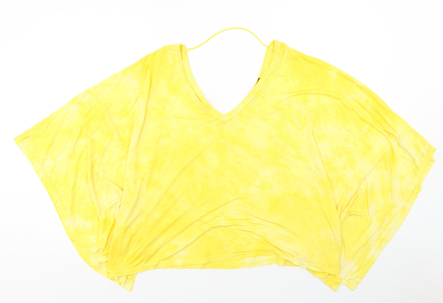 Maj Womens Yellow Polyester Basic Blouse Size S V-Neck