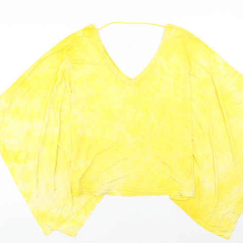 Maj Womens Yellow Polyester Basic Blouse Size S V-Neck