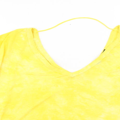 Maj Womens Yellow Polyester Basic Blouse Size S V-Neck