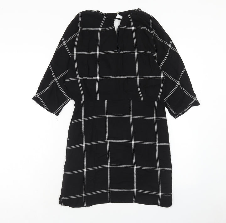 River Island Womens Black Camouflage Viscose Mini Size 12 V-Neck Zip