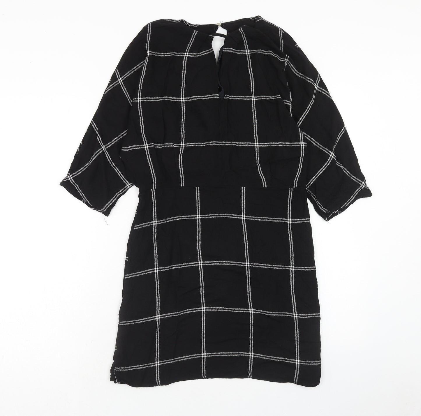 River Island Womens Black Camouflage Viscose Mini Size 12 V-Neck Zip