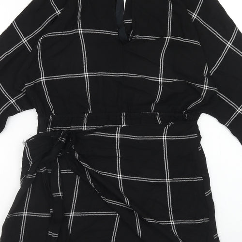 River Island Womens Black Camouflage Viscose Mini Size 12 V-Neck Zip