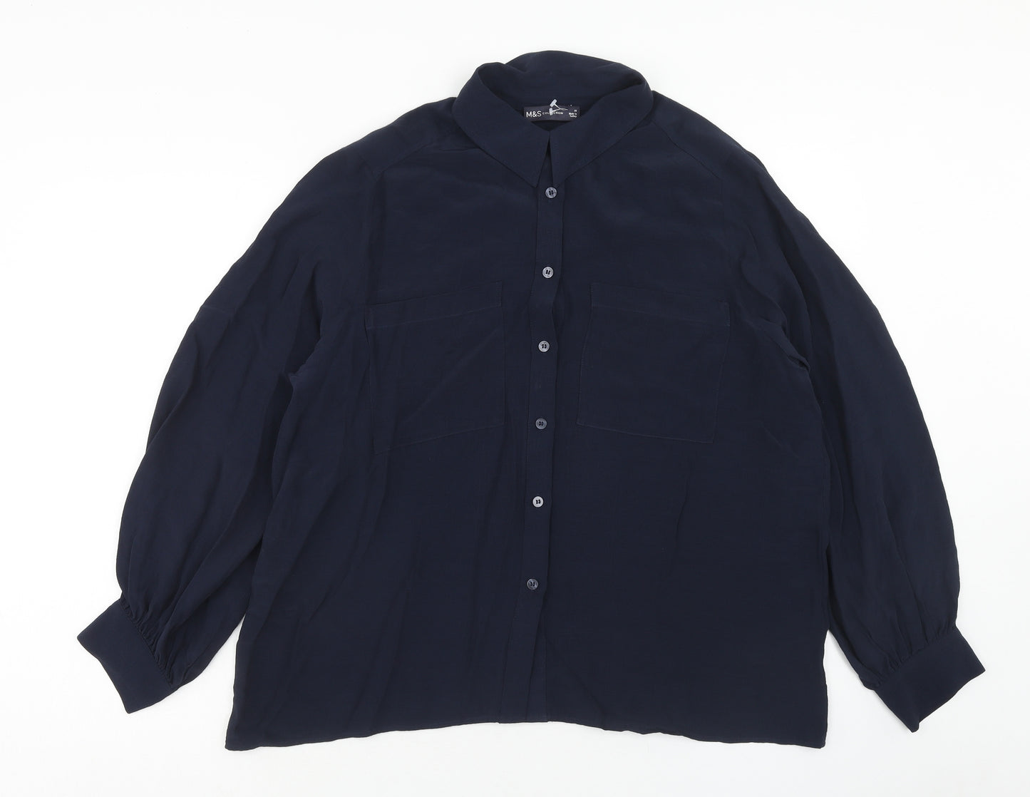 Marks and Spencer Womens Blue Viscose Basic Button-Up Size 18 Collared