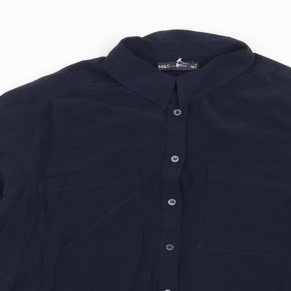 Marks and Spencer Womens Blue Viscose Basic Button-Up Size 18 Collared
