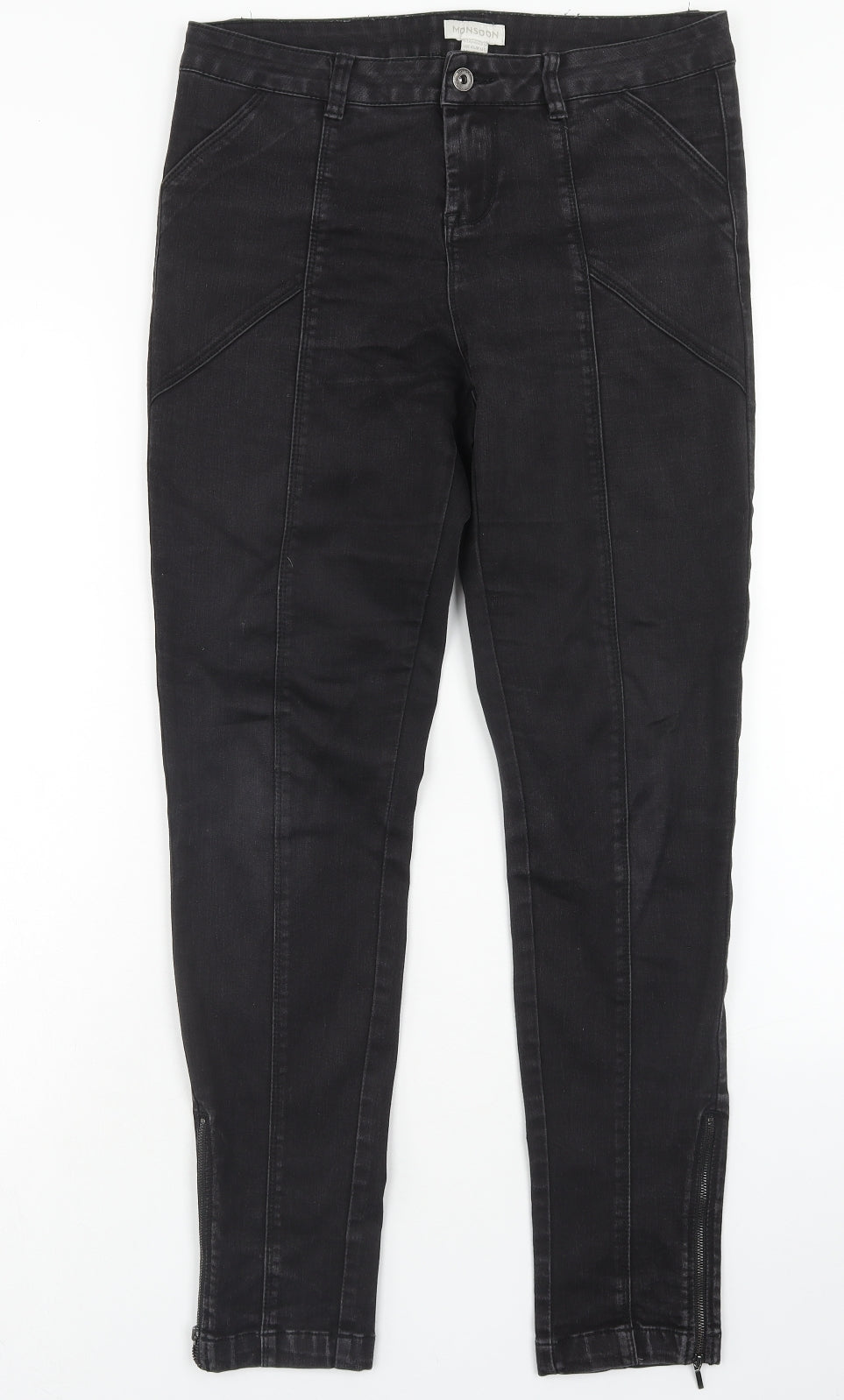 Monsoon Womens Black Cotton Skinny Jeans Size 14 Regular Zip