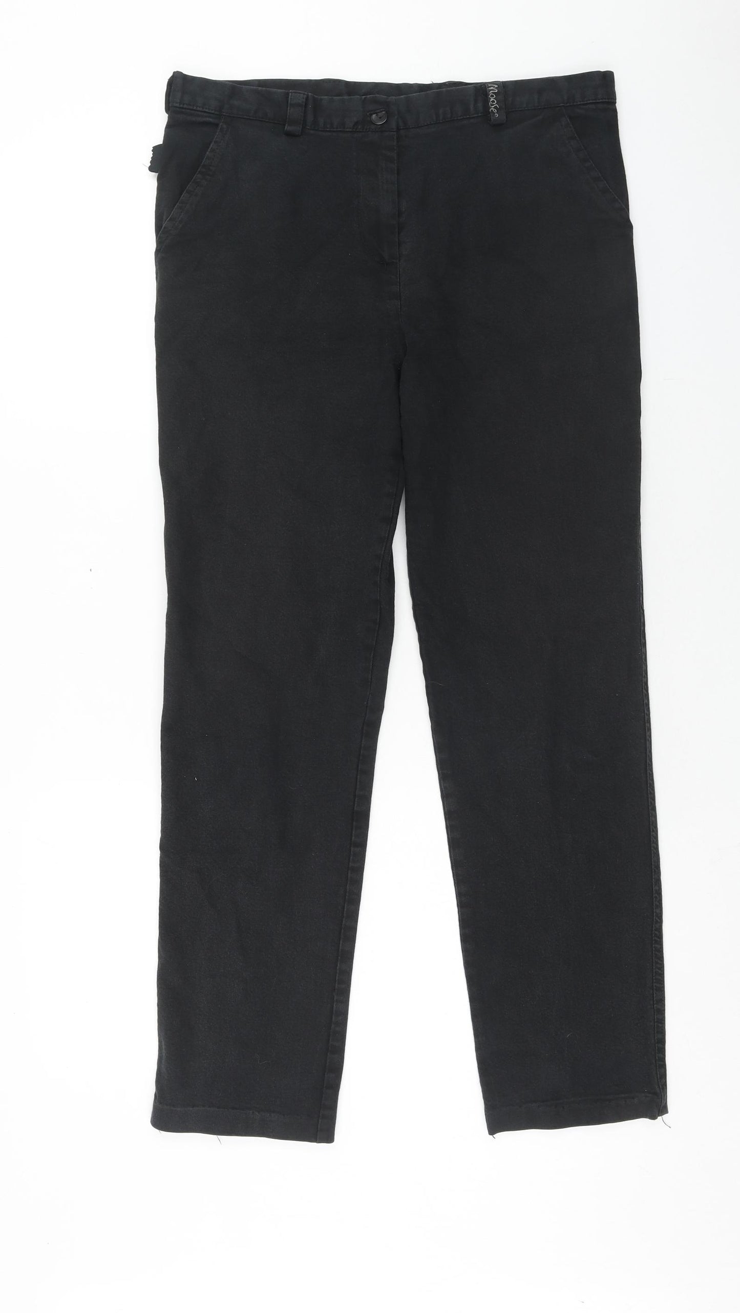 Moose Womens Black Cotton Dress Pants Trousers Size 14 Regular Button