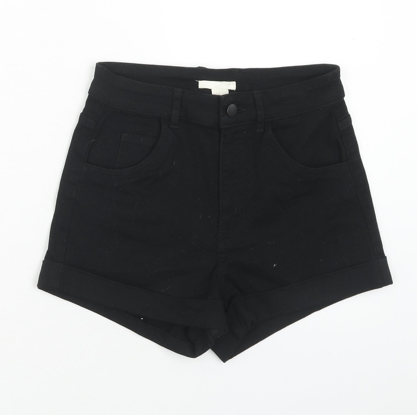 H&M Womens Black Cotton Chino Shorts Size 6 Regular Button