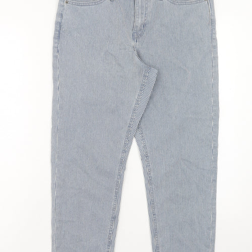 White Stuff Womens Blue Striped Cotton Straight Jeans Size 12 Regular Zip