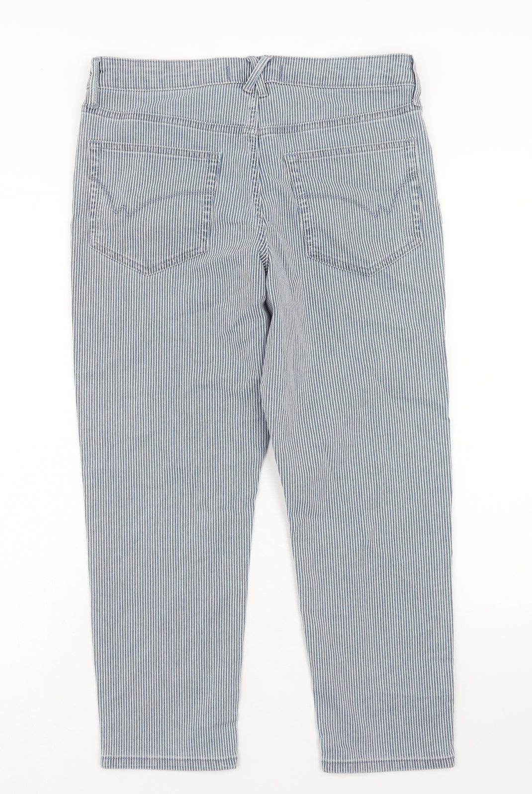 White Stuff Womens Blue Striped Cotton Straight Jeans Size 12 Regular Zip