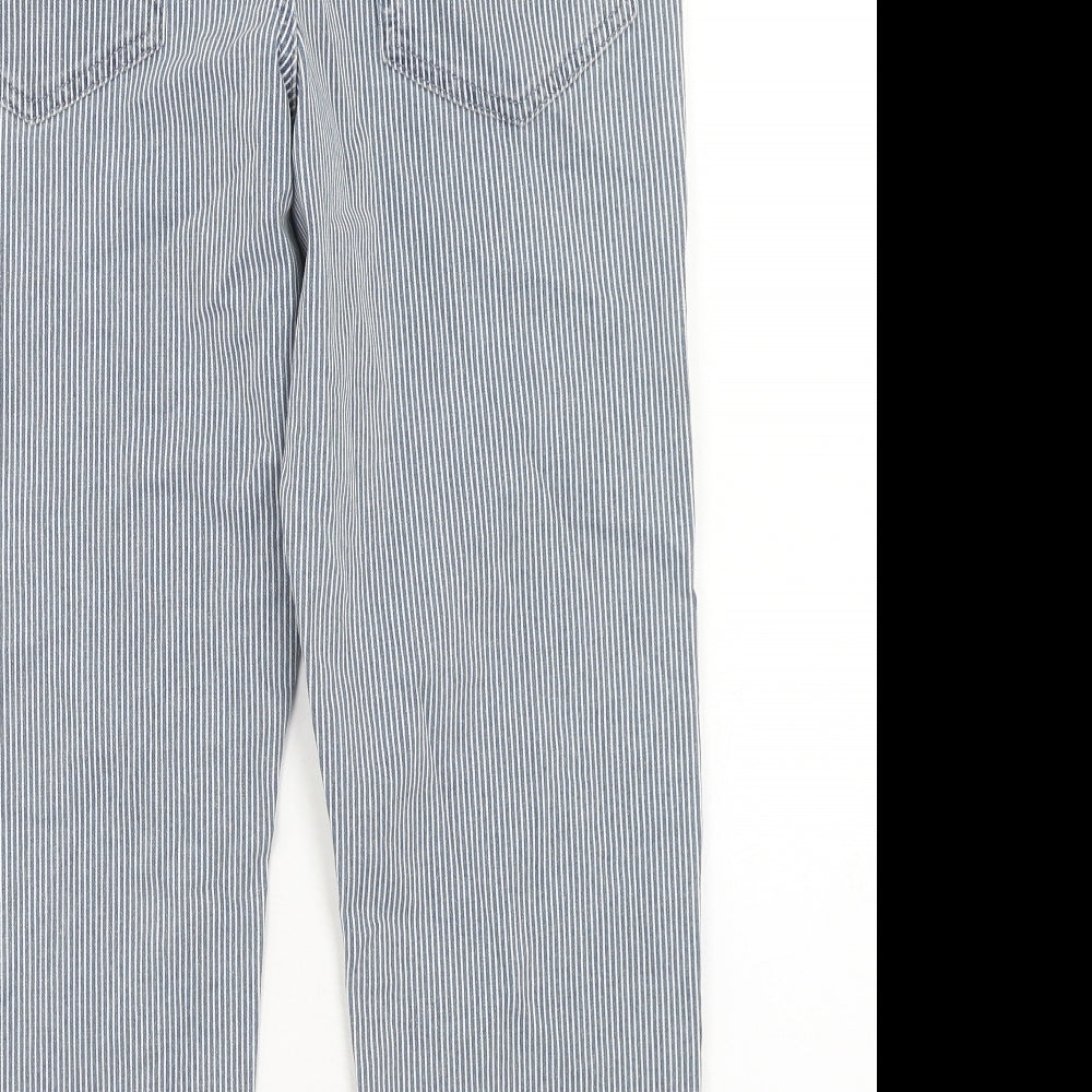 White Stuff Womens Blue Striped Cotton Straight Jeans Size 12 Regular Zip
