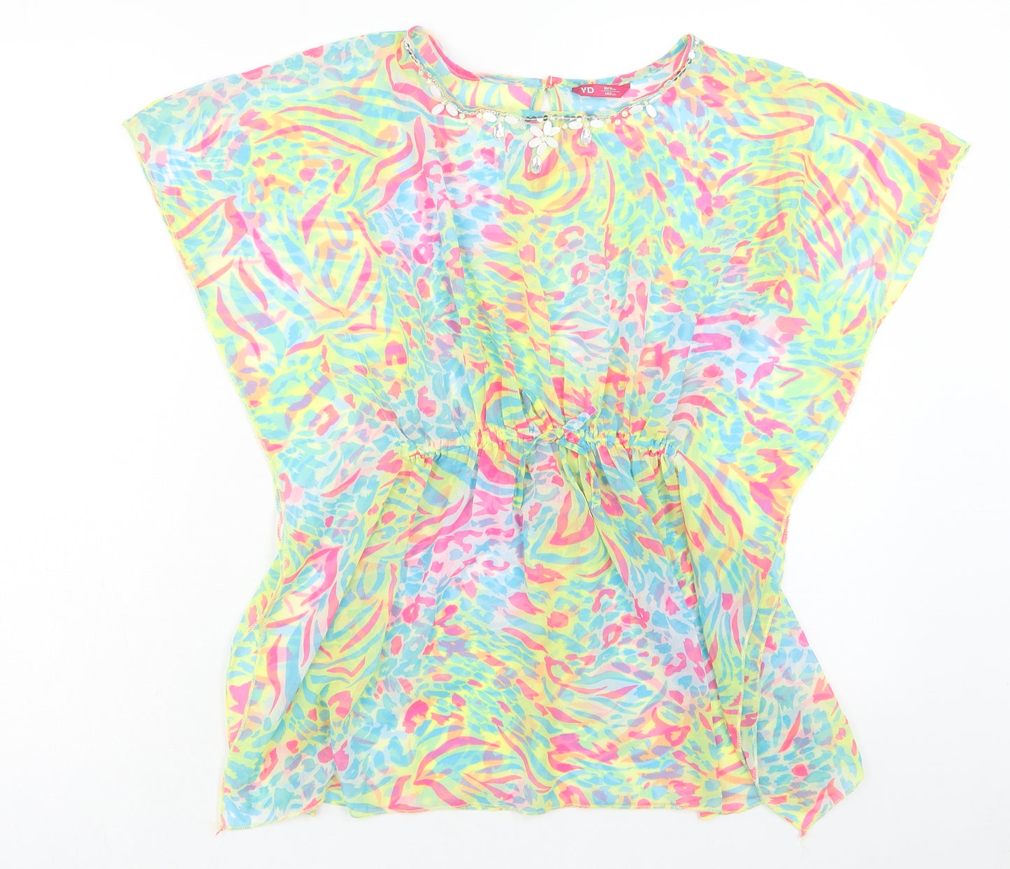Young Dimension Girls Multicoloured Geometric Polyester Kaftan Size 10-11 Years Scoop Neck Button