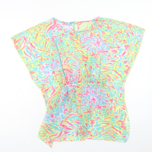 Young Dimension Girls Multicoloured Geometric Polyester Kaftan Size 10-11 Years Scoop Neck Button