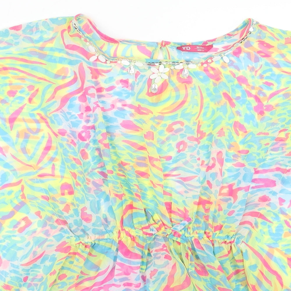 Young Dimension Girls Multicoloured Geometric Polyester Kaftan Size 10-11 Years Scoop Neck Button