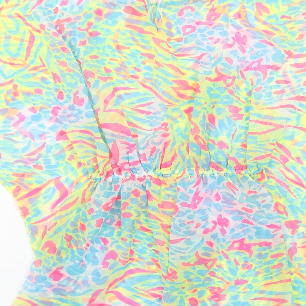 Young Dimension Girls Multicoloured Geometric Polyester Kaftan Size 10-11 Years Scoop Neck Button