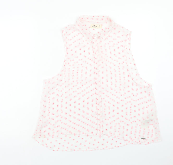 Hollister Womens Pink Geometric Polyester Basic Button-Up Size M Collared