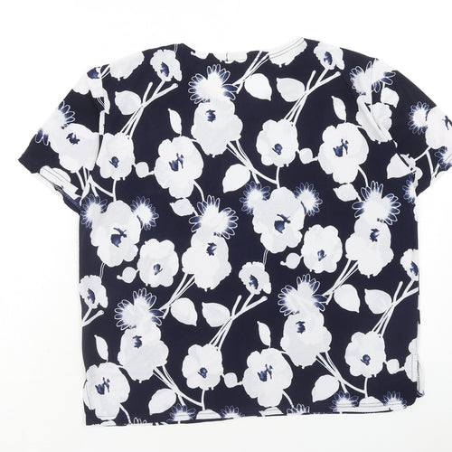Hongyu Womens Blue Floral Polyester Basic T-Shirt Size L Round Neck
