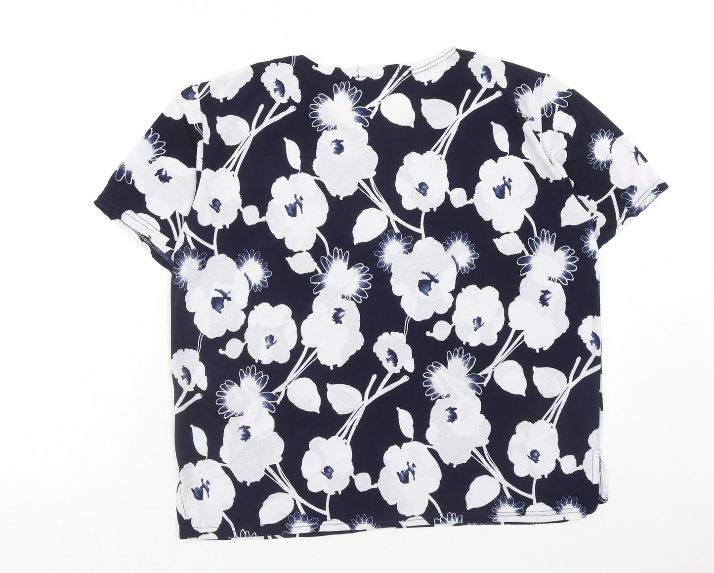 Hongyu Womens Blue Floral Polyester Basic T-Shirt Size L Round Neck