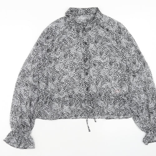 Primark Womens Grey Animal Print Polyester Basic Button-Up Size 12 Collared - Leopard Print