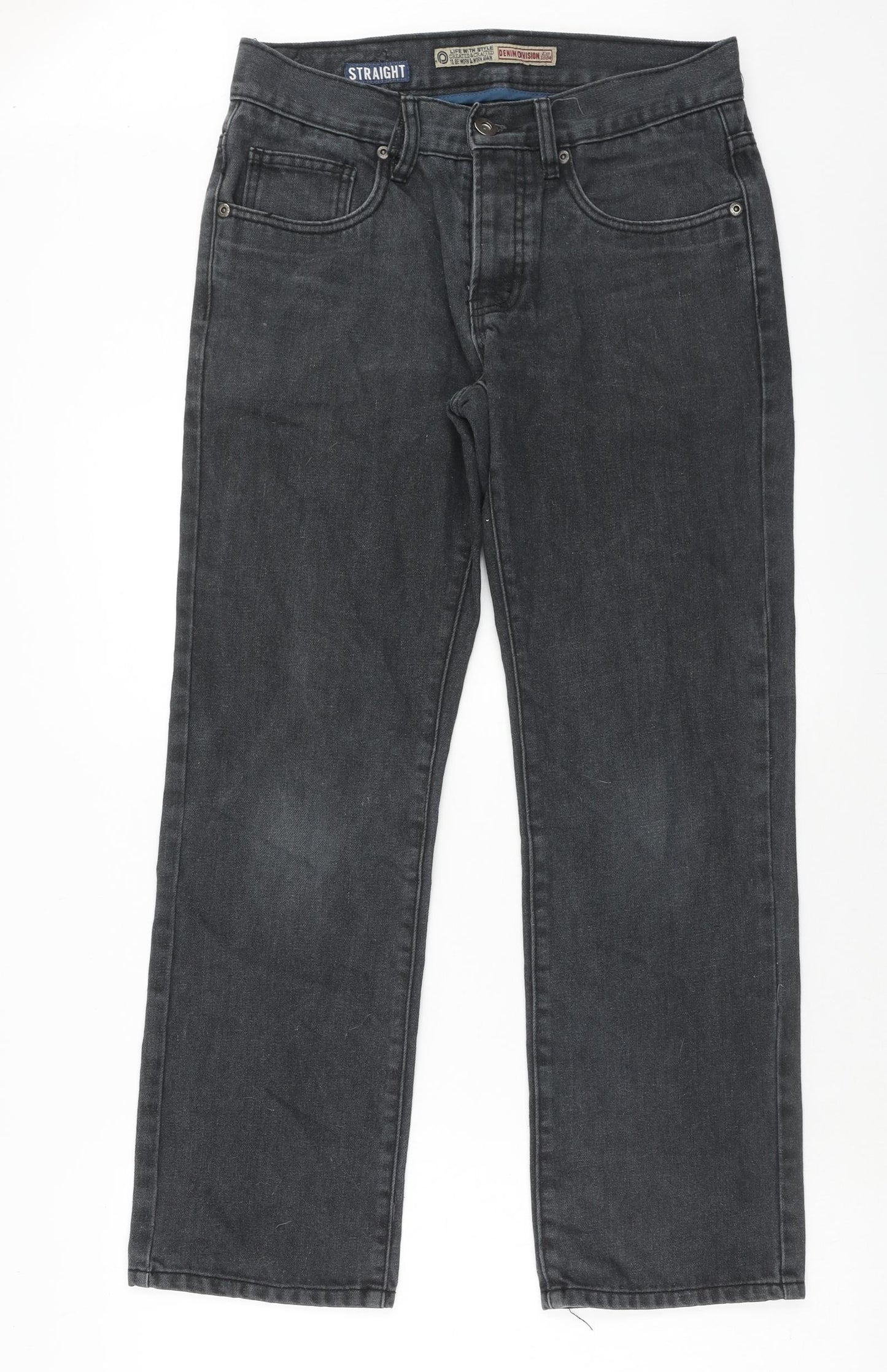 Peacocks Mens Black Cotton Straight Jeans Size 30 in Regular Button