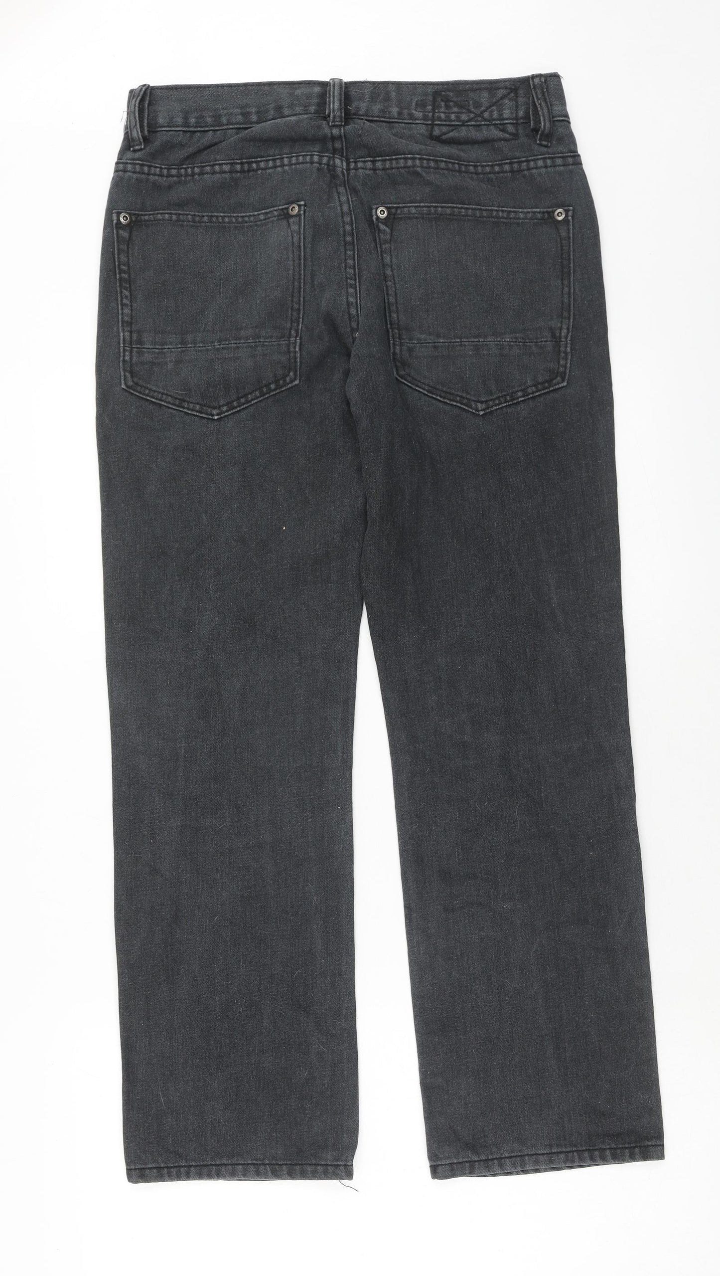 Peacocks Mens Black Cotton Straight Jeans Size 30 in Regular Button