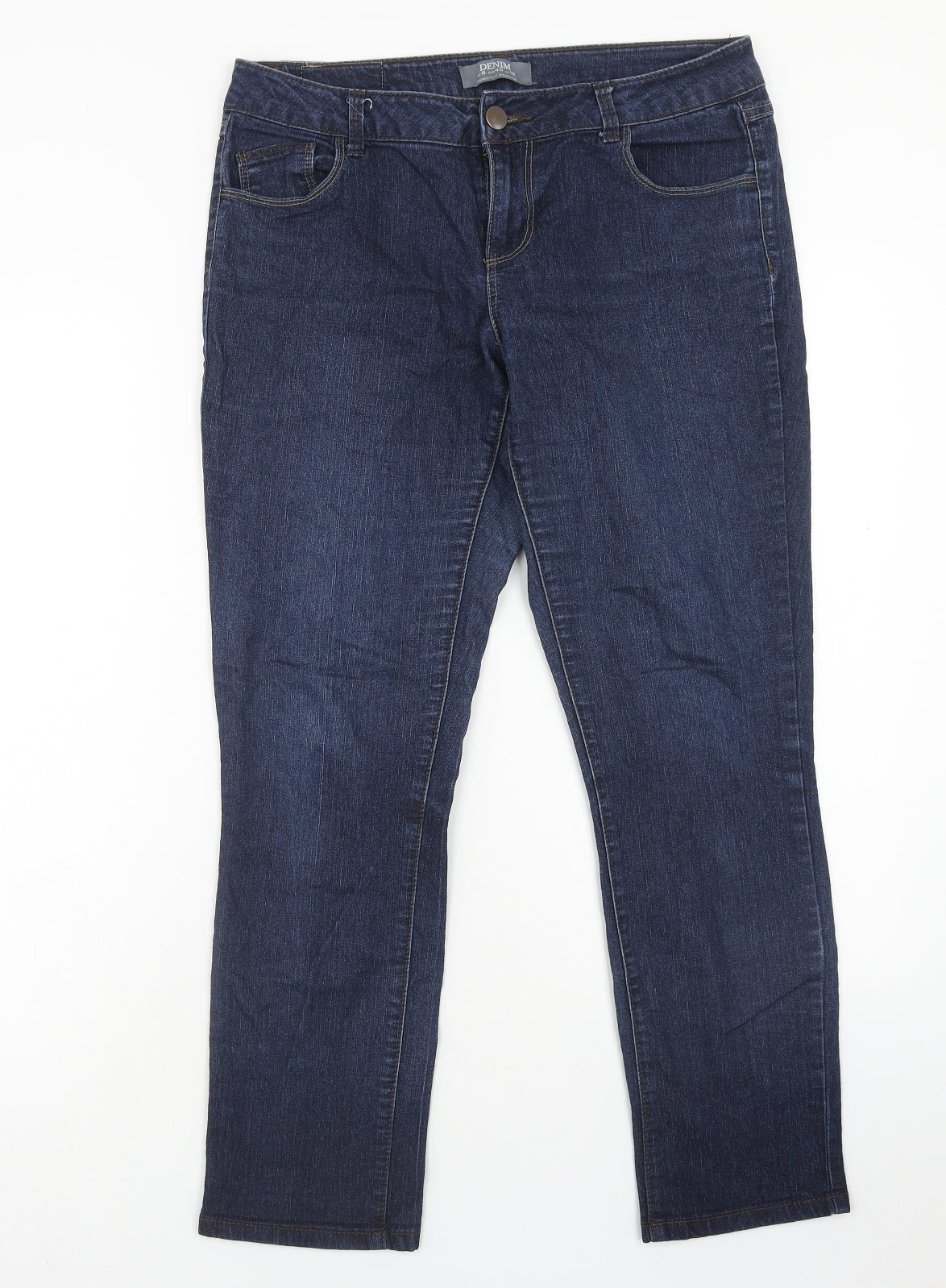 Dorothy Perkins Womens Blue Cotton Straight Jeans Size 12 Regular Zip