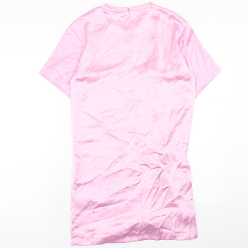 Zara Womens Pink Polyester T-Shirt Dress Size S Round Neck Zip