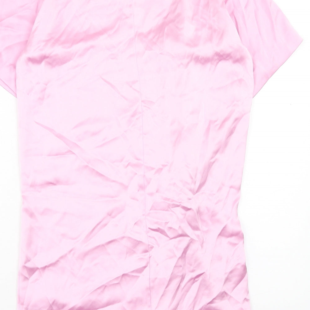 Zara Womens Pink Polyester T-Shirt Dress Size S Round Neck Zip