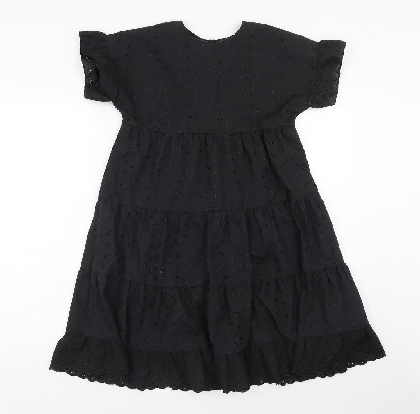 PRETTYLITTLETHING Womens Black Polyester Fit & Flare Size 6 Round Neck Button
