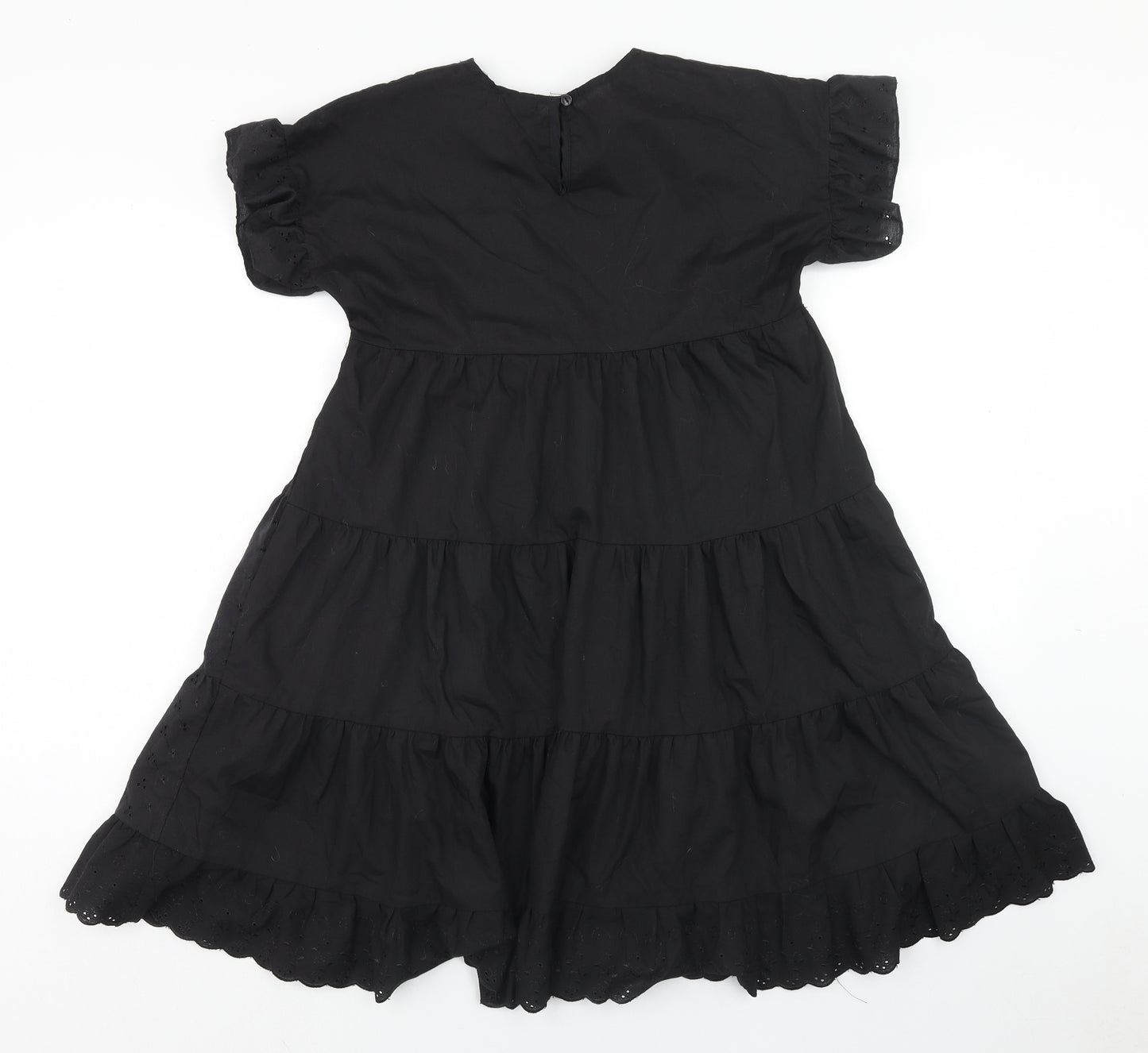 PRETTYLITTLETHING Womens Black Polyester Fit & Flare Size 6 Round Neck Button