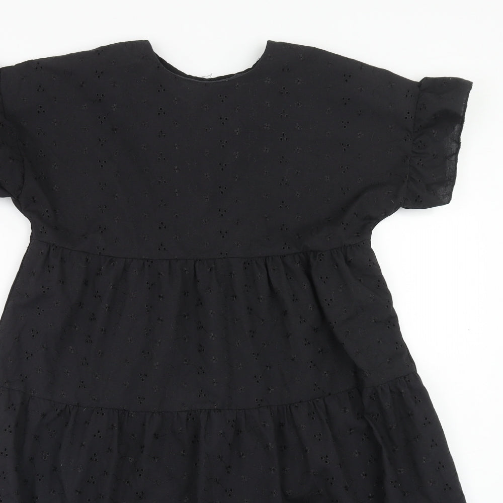 PRETTYLITTLETHING Womens Black Polyester Fit & Flare Size 6 Round Neck Button