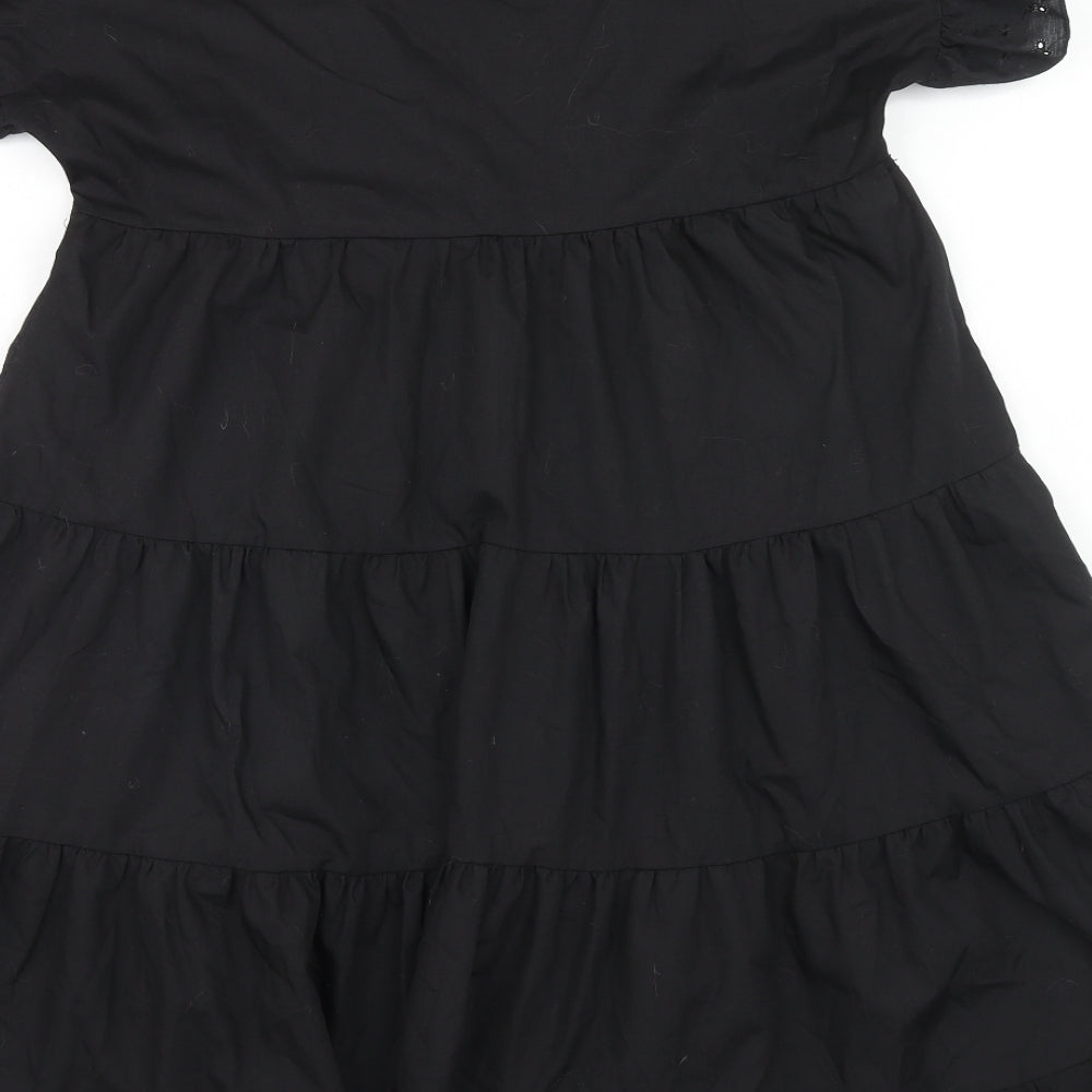 PRETTYLITTLETHING Womens Black Polyester Fit & Flare Size 6 Round Neck Button