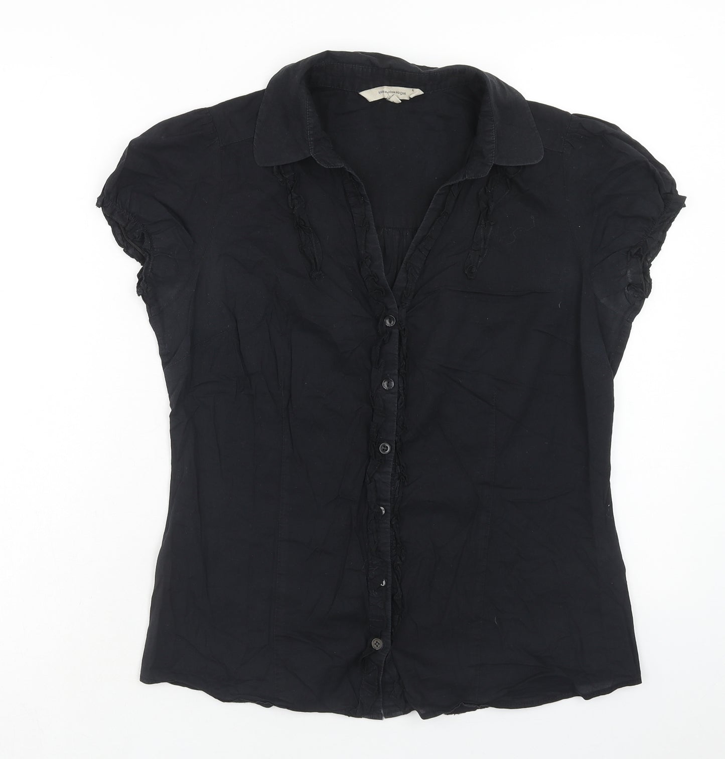 RJR.John Rocha Womens Black Cotton Basic Button-Up Size 12 V-Neck