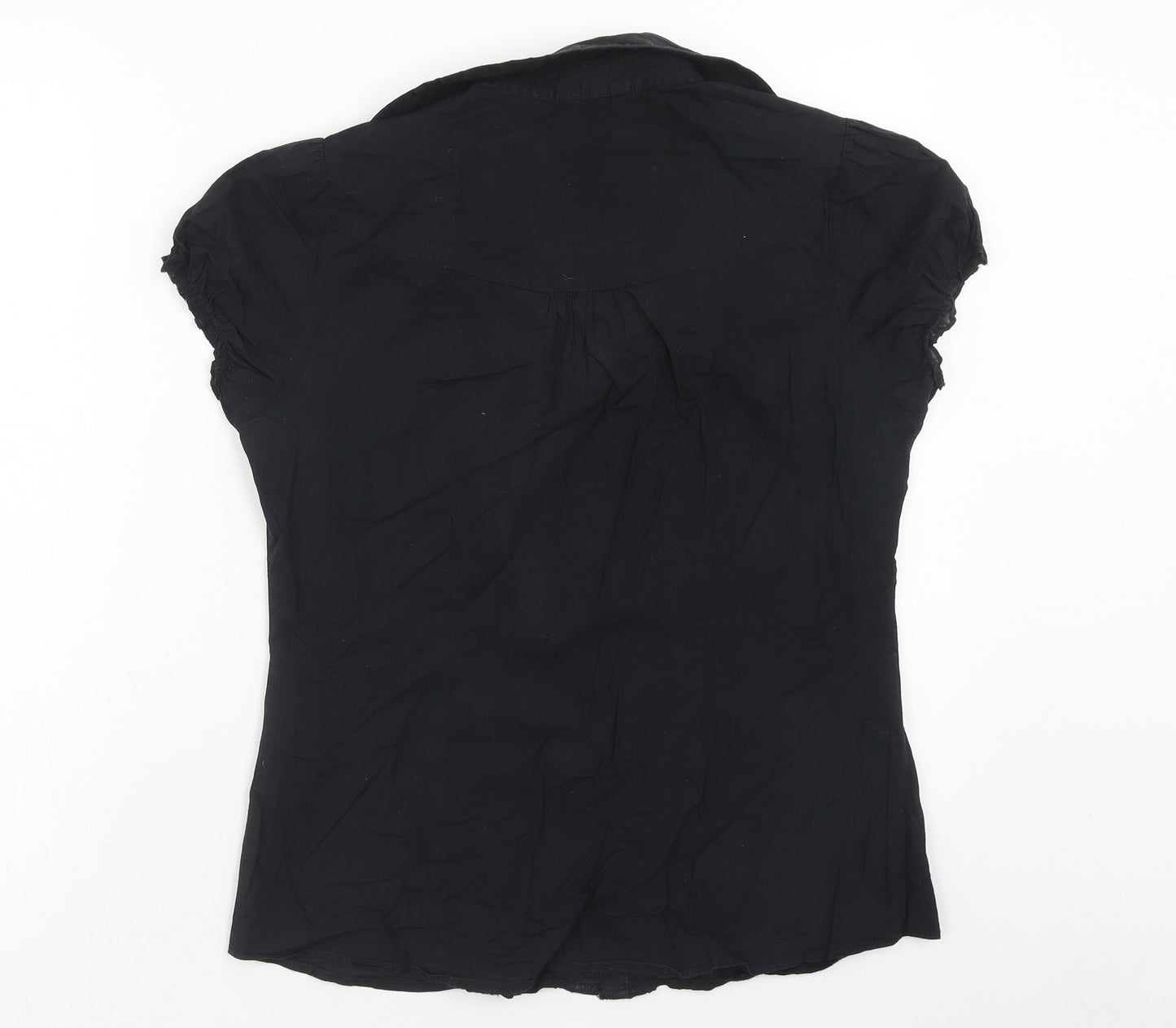 RJR.John Rocha Womens Black Cotton Basic Button-Up Size 12 V-Neck