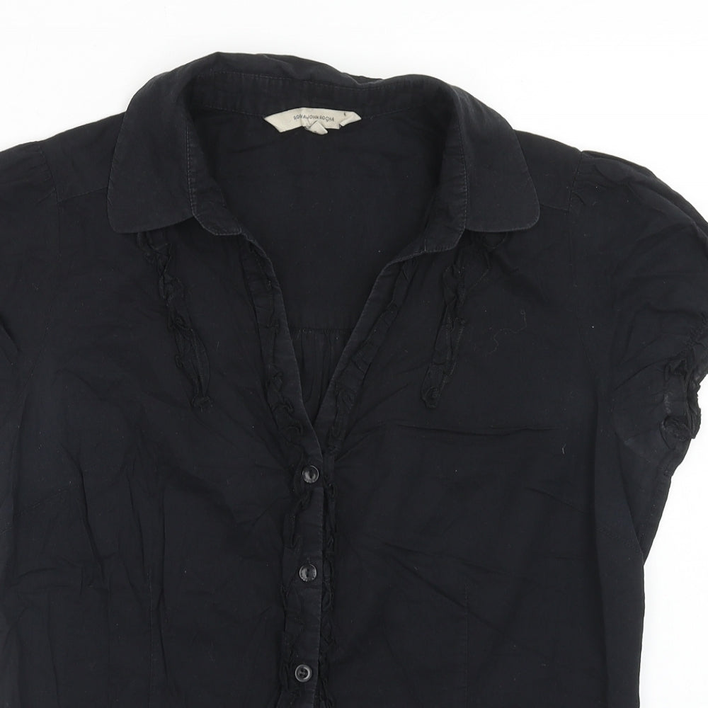 RJR.John Rocha Womens Black Cotton Basic Button-Up Size 12 V-Neck