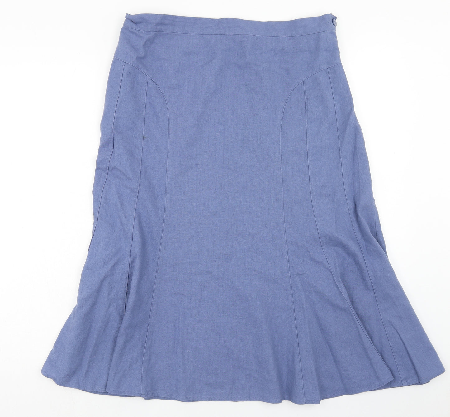 Papaya Womens Blue Linen Flare Skirt Size 14 Button